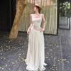 Lace Stitching Gentle Wind Sexy Sleeveless Dress Big Halter Waist Thin Long Dress Beach Vacation Seaside Dress