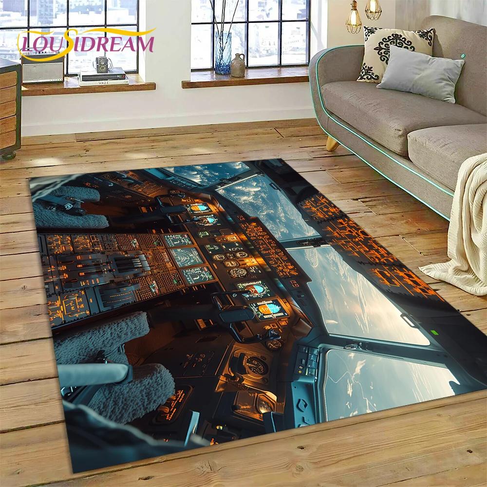 Řízení letadla Kokpit Kabina Kosmická loď Palubní deska Koberec Kobereček pro Obývací pokoj Ložnici, Protiskluzová Dekorace na Pohovku Rohožka Moto