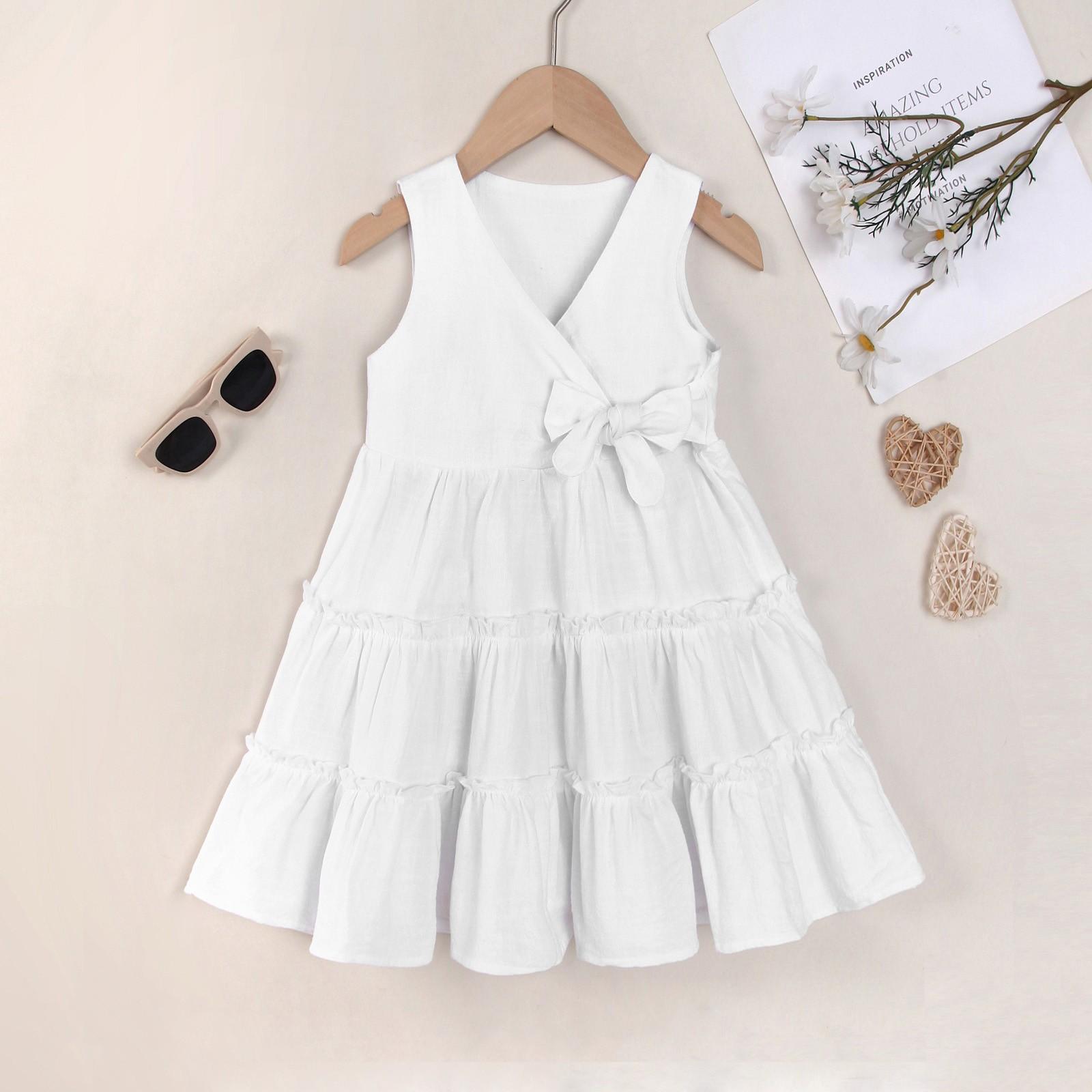 

Летнее детское платье, платье принцессы в лесном стиле для девочек, милое платье принцессы в лесном стиле с V-образным вырезом без рукавов 80 белый