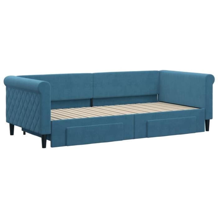 VidaXL Daybed with Trundle and Drawers Blue 90x200 Cm Velvet 3197818