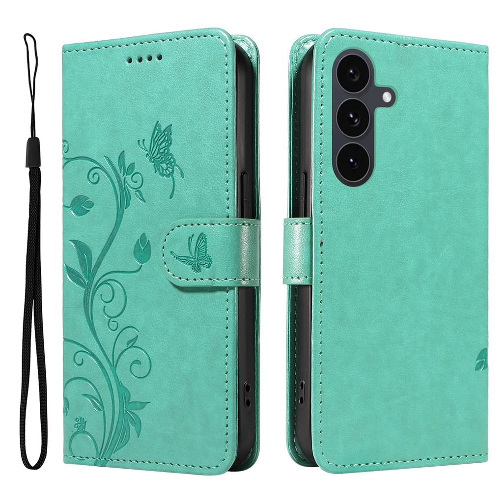 Pro Samsung Galaxy S25 FE Pouzdra z PU kůže Vzor květin Peněženka Stojánek Kryt na telefon s řemínkem