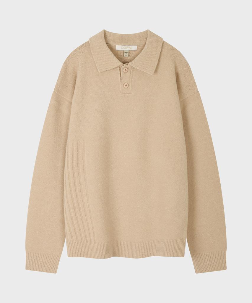 COFWI Wool Button Knit Polo Shirt Beige