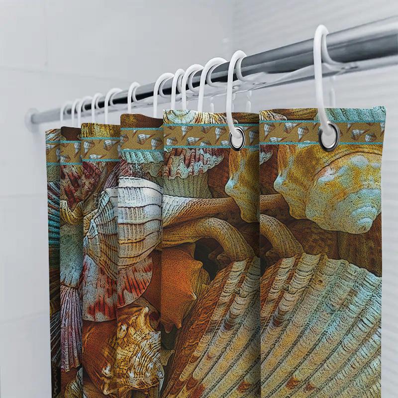 Sea Shell Shower Curtain Waterproof Fabric Home Decor Item For Bathroom Walls Blue White Orange Red Yellow Purple Colors Availab