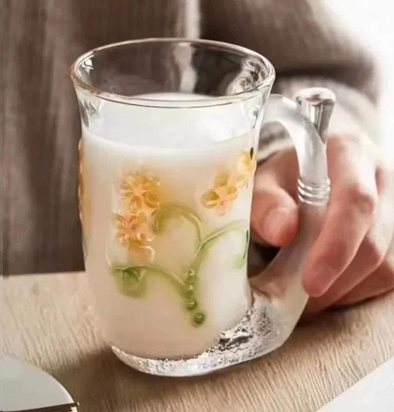 Mermaid Glass Water Cups, Creative Coffee Mugs, Flower Tea Cup, Breakfast Milk Mug, Wine Whiskey Cocktail Glass, Drinking Glasse