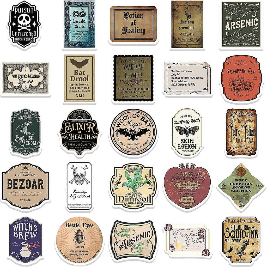 50PCS Magic bottle Stickers for Laptop and computer, HD Vintage Poster Canvas Decorative Arts Stickers Waterproof Vinyl stickers for Water Bottle Skat