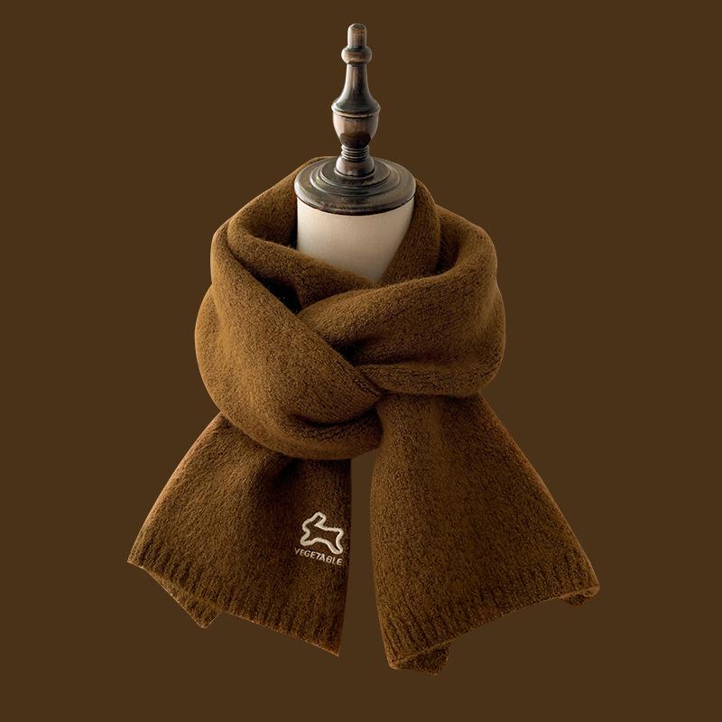 Embroidered Bunny Knitted Scarf Women's Autumn and Winter Korean Version Japanese Versatile Ins Tide Cute Student Wool Scarf