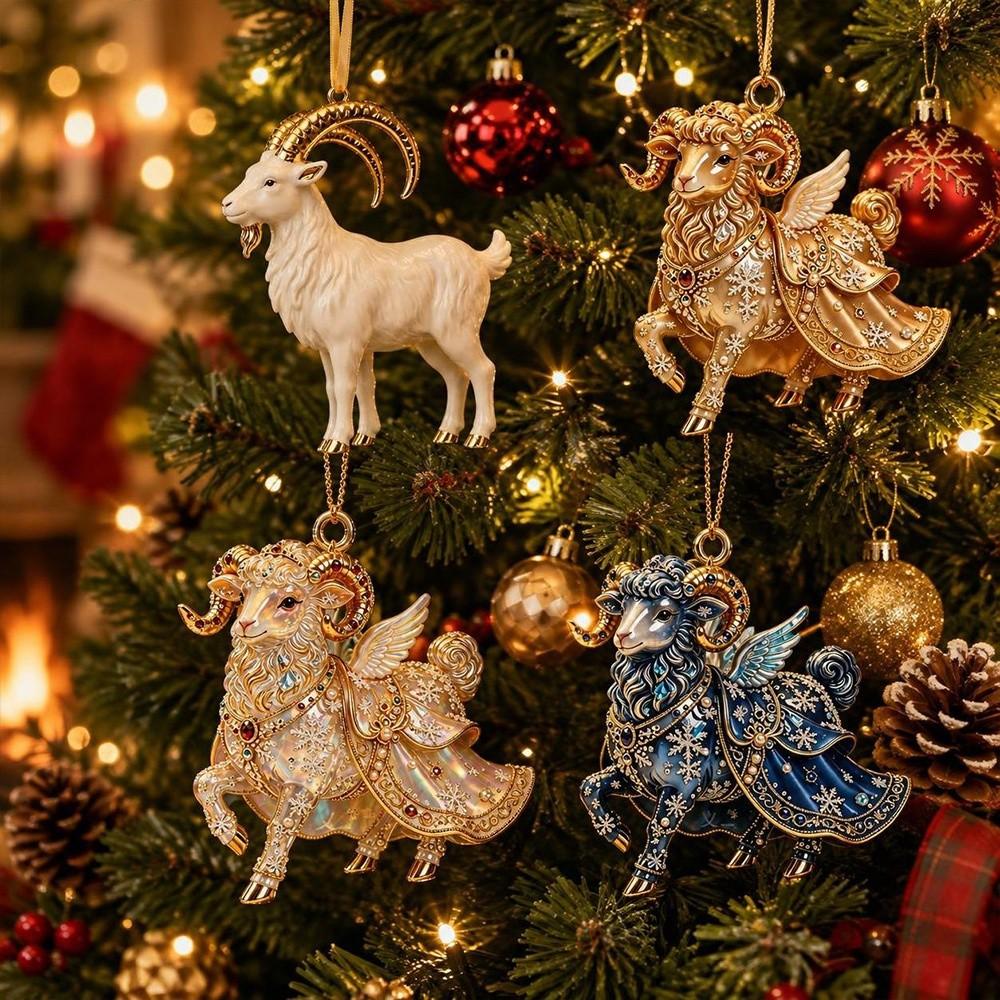 Shining Goat Hanging Ornament Acrylic Christmas Tree Ornament New Zodiac Goat Souvenir  Bag Charms