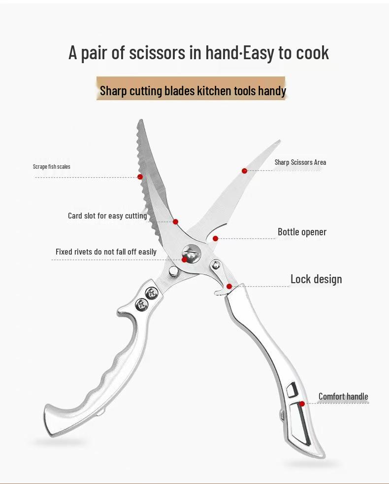 Stainless Steel Multifunctional Kitchen Scissors for Cutting Food and Chicken Bones