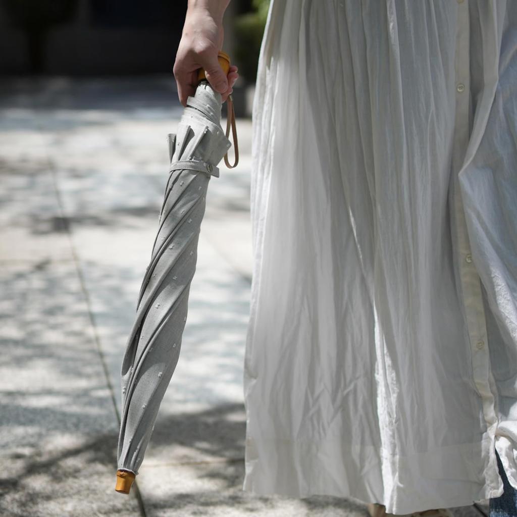 Made In Organic Folding Umbrella for All Weather Grade 1 Light 8 Light Over UV and Over Heat Komiya Shoten Shade with Fringe Dots Japan, 100% Cotton,