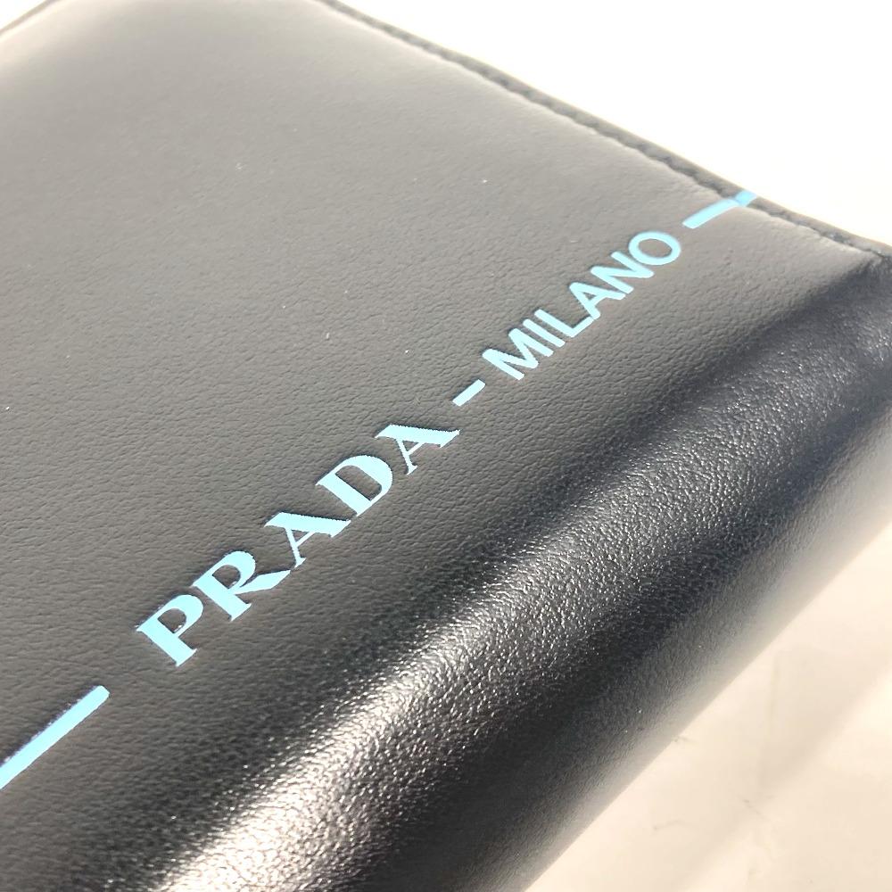 Prada 2ML317 Logo City Sports Zip Around Long Wallet Leather Black/blue