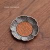 Antique silver alloy teacup pad, bamboo mat, thermal insulation teacup, cup holder, tea saucer, kung fu tea set accessories