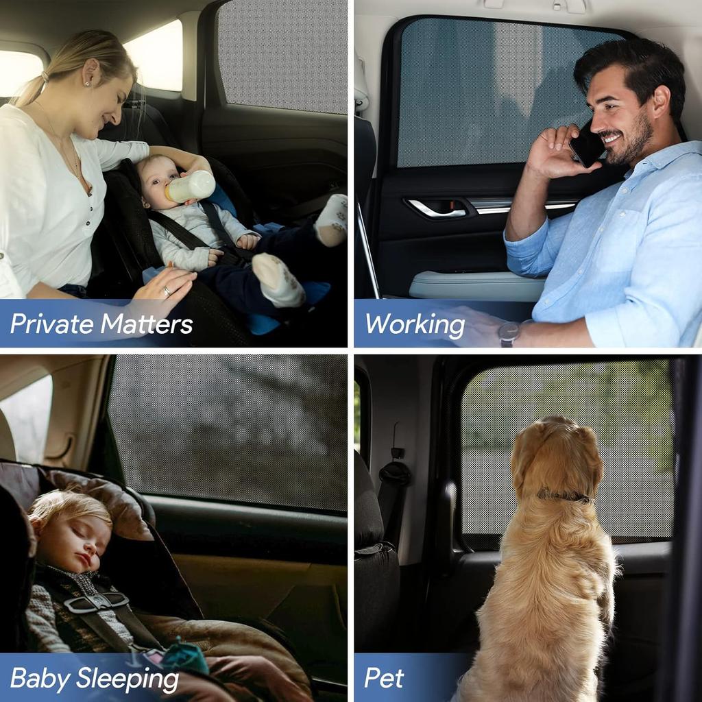 Car Window Shades, 2 Pack Breathable Mesh Car Side Back Window Sun Shades, Stretchy Window Screen For Baby Family Pet UV Protection, Window Covers