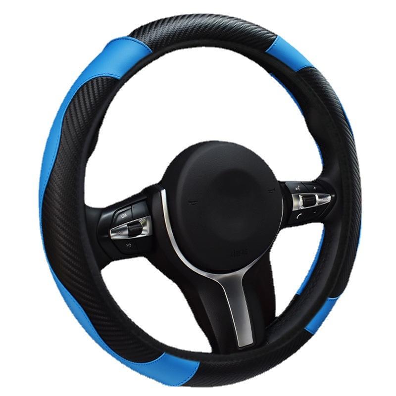 38cm Universal Elastic Carbon Fiber Leather Steering Wheel Cover No Inner Ring All Season Automobile Handlebar Cover