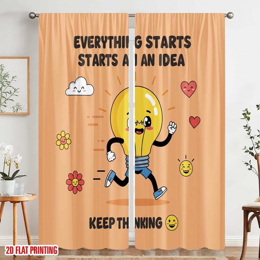 2 Stück 2D Flachdruck Vorhänge Kreative Idee Glühbirne Stoff Ohne Strom Partydekorationen Perfekt für Raumdeko