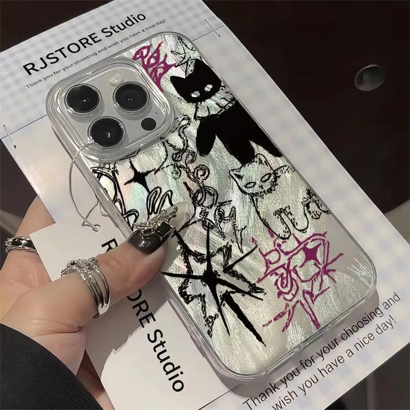 Cool Cat Graffiti Phone Case For Samsung S25 S24 Ultra S23 Ultra S22 S21 S20 Plus Note 20 S24FE Silicone Trendy Luxury Cover Y2K