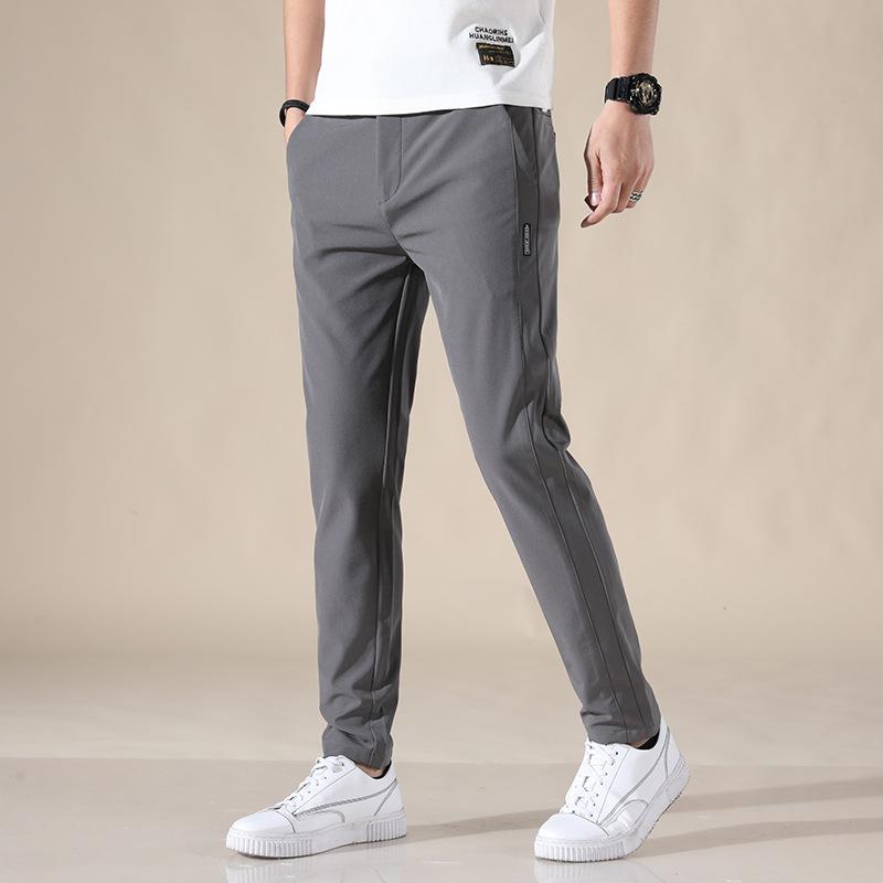Ice-Silk Casual Trousers for Men Summer Lightweight Style Trendy Quick-Dry Breathable Relaxed Straight-Leg Athletic Long Trousers Versatile Pairing