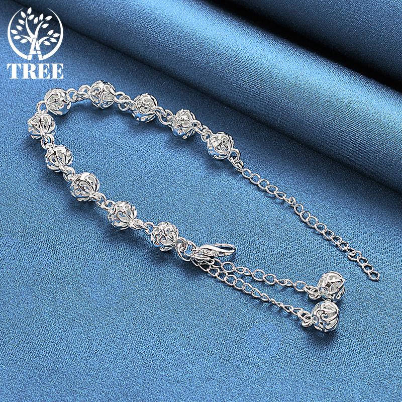 925 Sterling Silver 8mm Hollow Ball Bratara Bijuterii