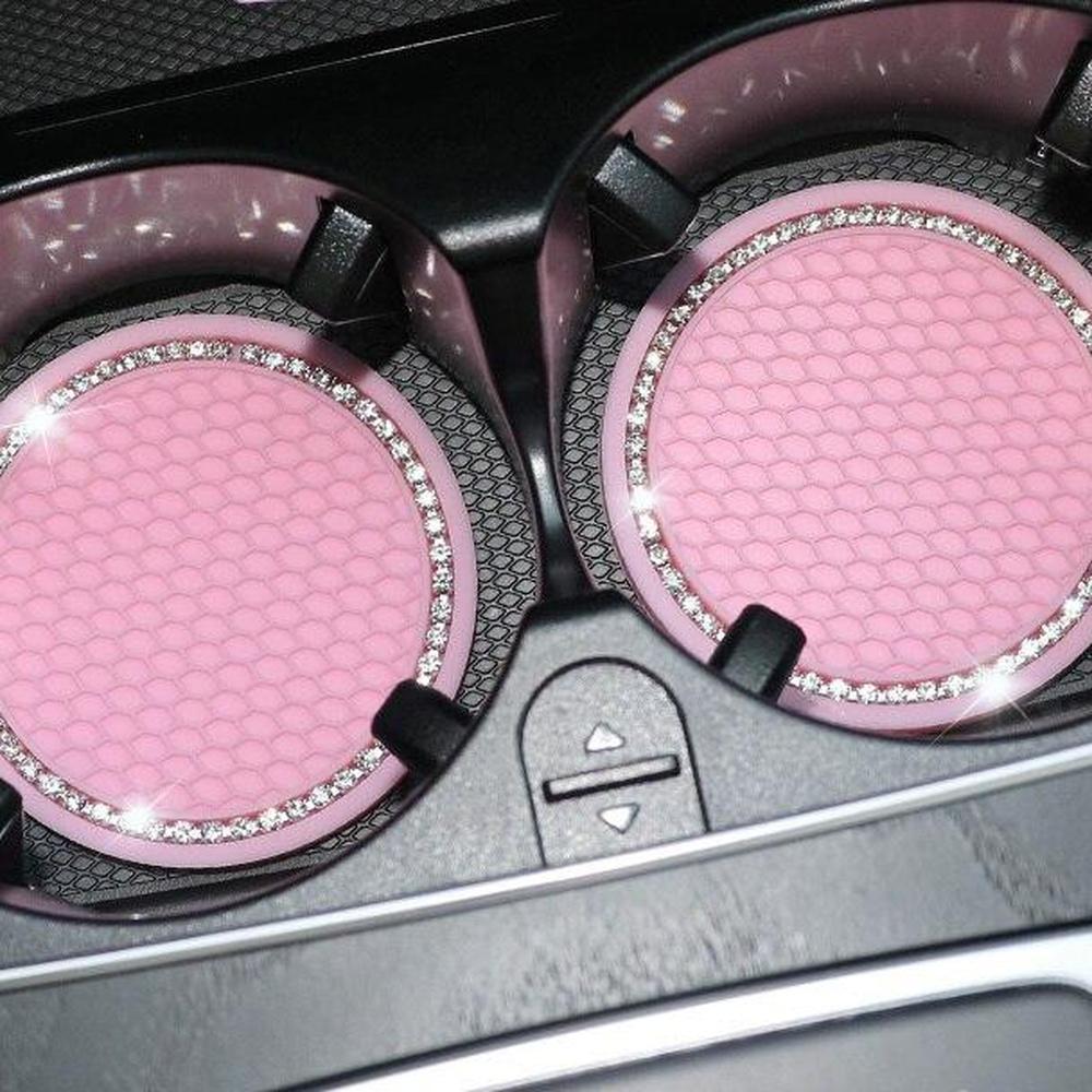 1pc Car Non-slip Water Cup Pad Diamond Rhinestone Bling Decoration Auto Interior Cup Bottle Anti-skid Rubber Mat Car Accessories