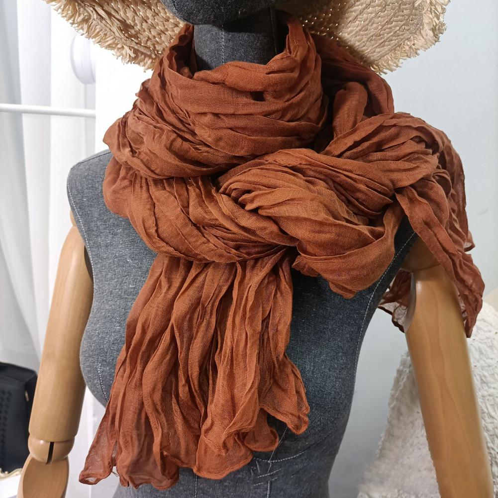 Women Scarf Solid Color Pleated Long Retro Autumn Winter Warm Long Scarf Soft Vintage Inspired Scarf