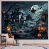 pc 2D flat Halloween party backdrop - horror castle, witch, bat, graveyard and pumpkin design, no power required——sjs