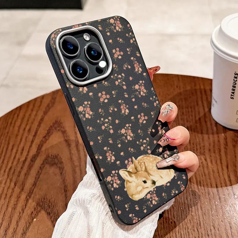 Süßes Reh und Vollblumenmuster Stoßfeste Handyhülle für iPhone 17 Pro Max Air 16E 16 15 14 13 12 11 7 8 Plus XS X XR Hülle