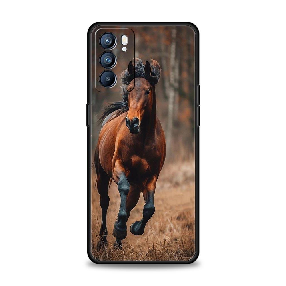 Case For Oppo Reno13 Reno12 Reno11 F Reno10 Pro A54 A53 A95 A76 A57 A98 A80 A79 5G A78 4G Cover Black White Horses Galloping