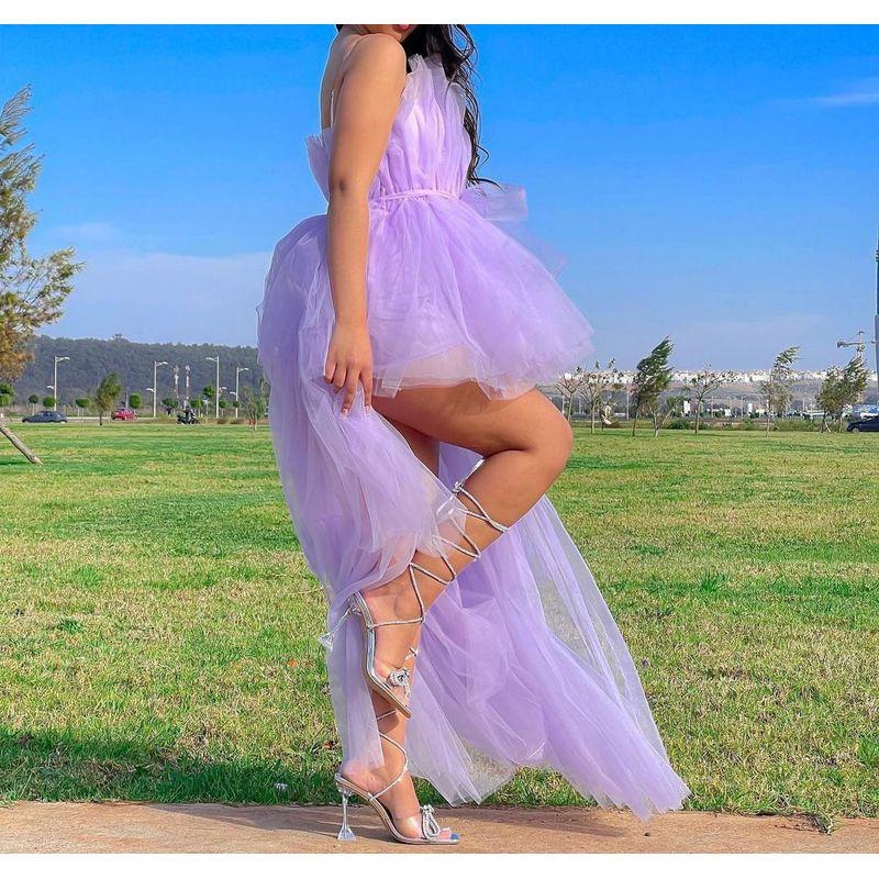 

Европейское и американское платье с многослойным сетчатым топом-трубой необычной формы Purple XL