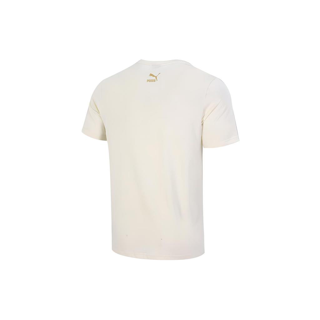 Puma Gold Foil Logo Print Sports Crew Neck T-Shirt Men Tops Off-White 534147-73