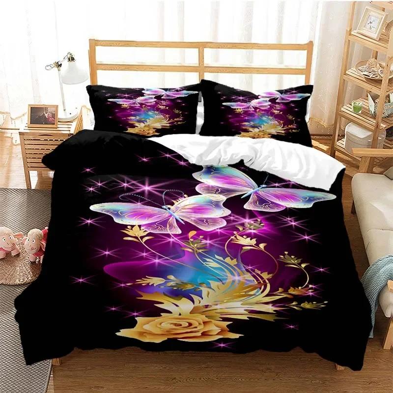Purple Lavender Butterfly Comfortable Duvet Quilt Cover Pillowcase Bedding Set Children Bedroom Decoration Home Textile