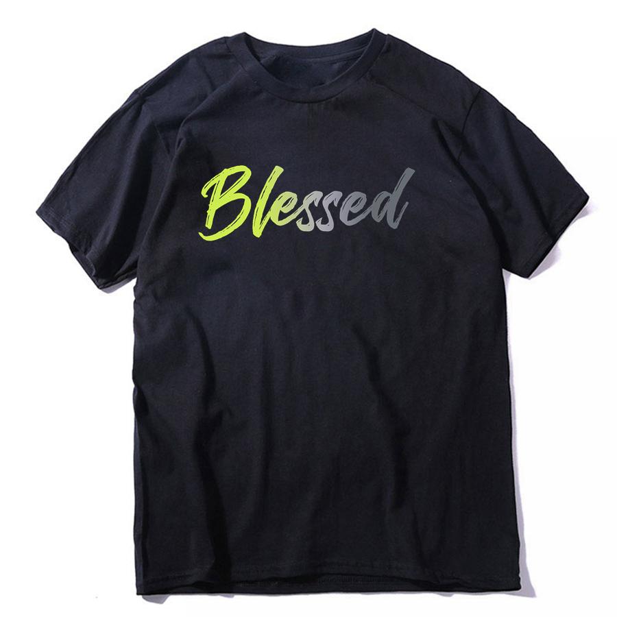 COOLMIND 100% Cotton Cool Blessed Print Men T Shirt Casual Loose Streetwear Men Tshirt o-neck Loose Tshirt Tee Shirts Tops