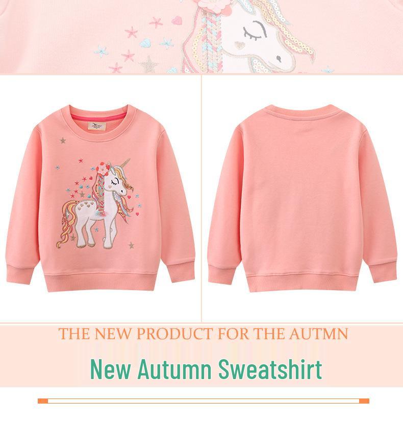New Arrival: Girls' Autumn Hoodie with Cute Unicorn Cartoon Embroidery - European & American Style