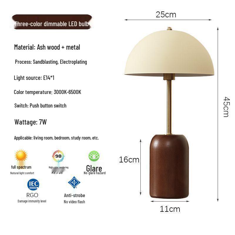 Mid-Century French Retro Solid Wood Bedside Lamp with Wabi-Sabi Style for Bedroom or Living Room