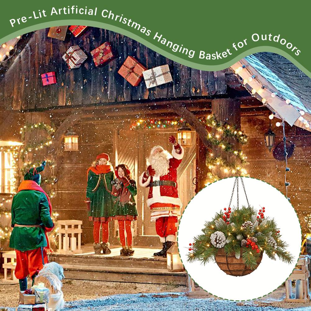 Sztuczna zieleń Koszyk świąteczny Sztuczny wiszący koszyk świąteczny z szyszkami jagodami do wystroju domu imprezy świątecznej