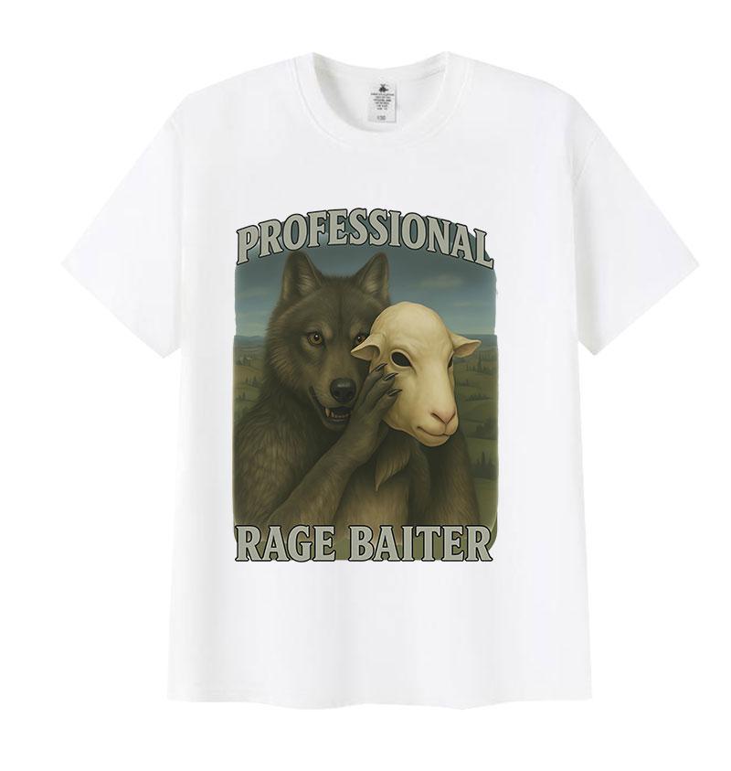 Professioneller Rage Baiter Lustige Wolf Grafik T-Shirts Unisex Damen Humor Kleidung Kurzarm T-Shirts Lässige Übergroße Baumwoll-T-Shirts