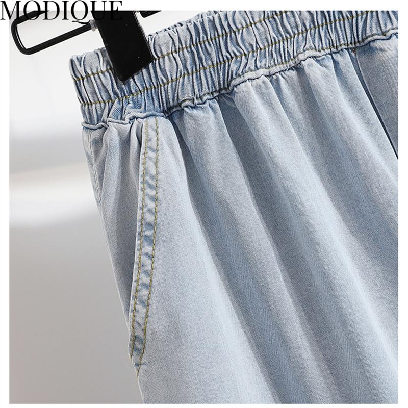 Modique Pantaloni de damă casual din denim, mărime mare, largi, casual, de culoare solidă, pantaloni lungi, din denim, cu talie înaltă, negri, dulce