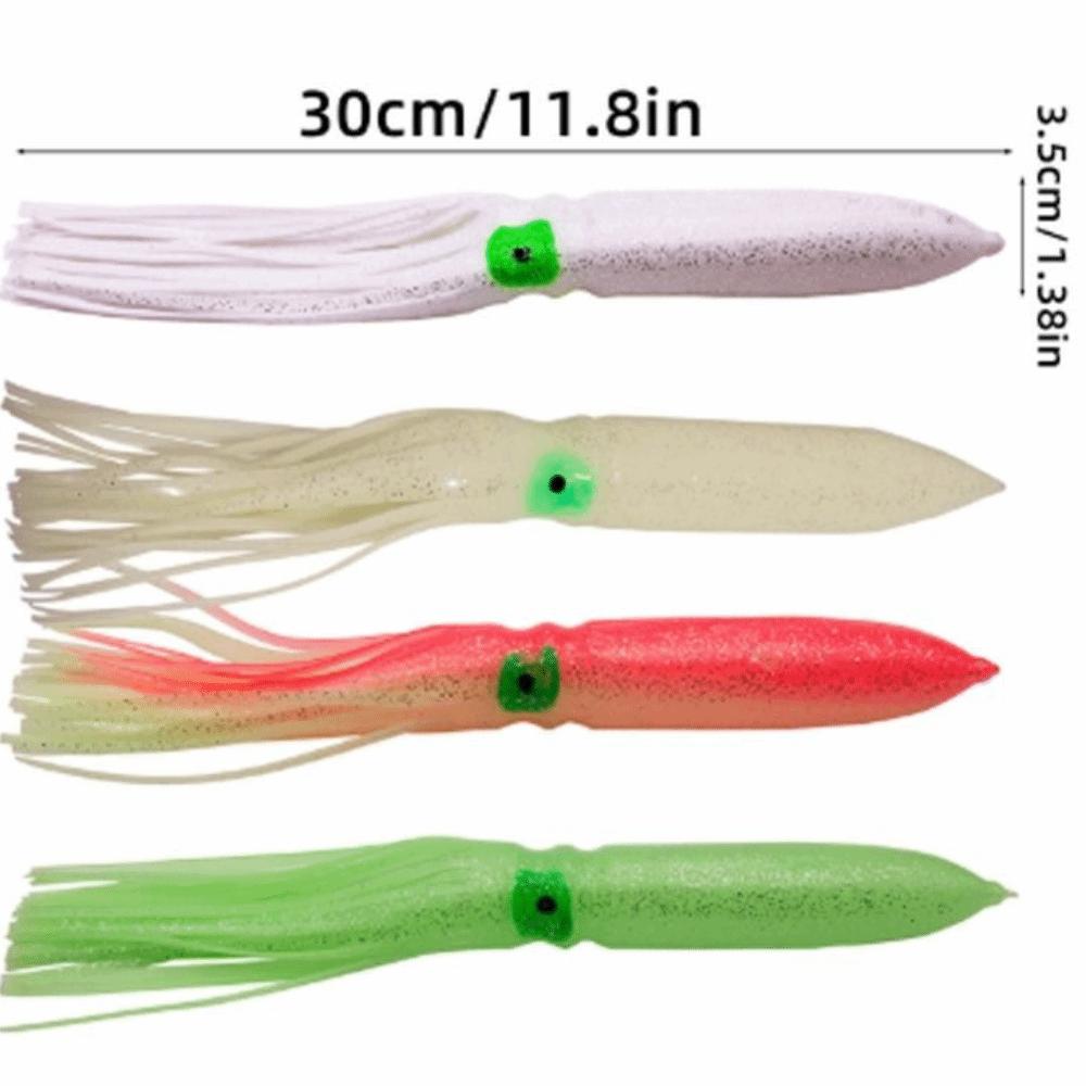8PCS Portable Luminous Squid Lure Soft Rubber Squid Skirt Fishing Lure 11.8inch Soft Squid Baits Bass Fishing
