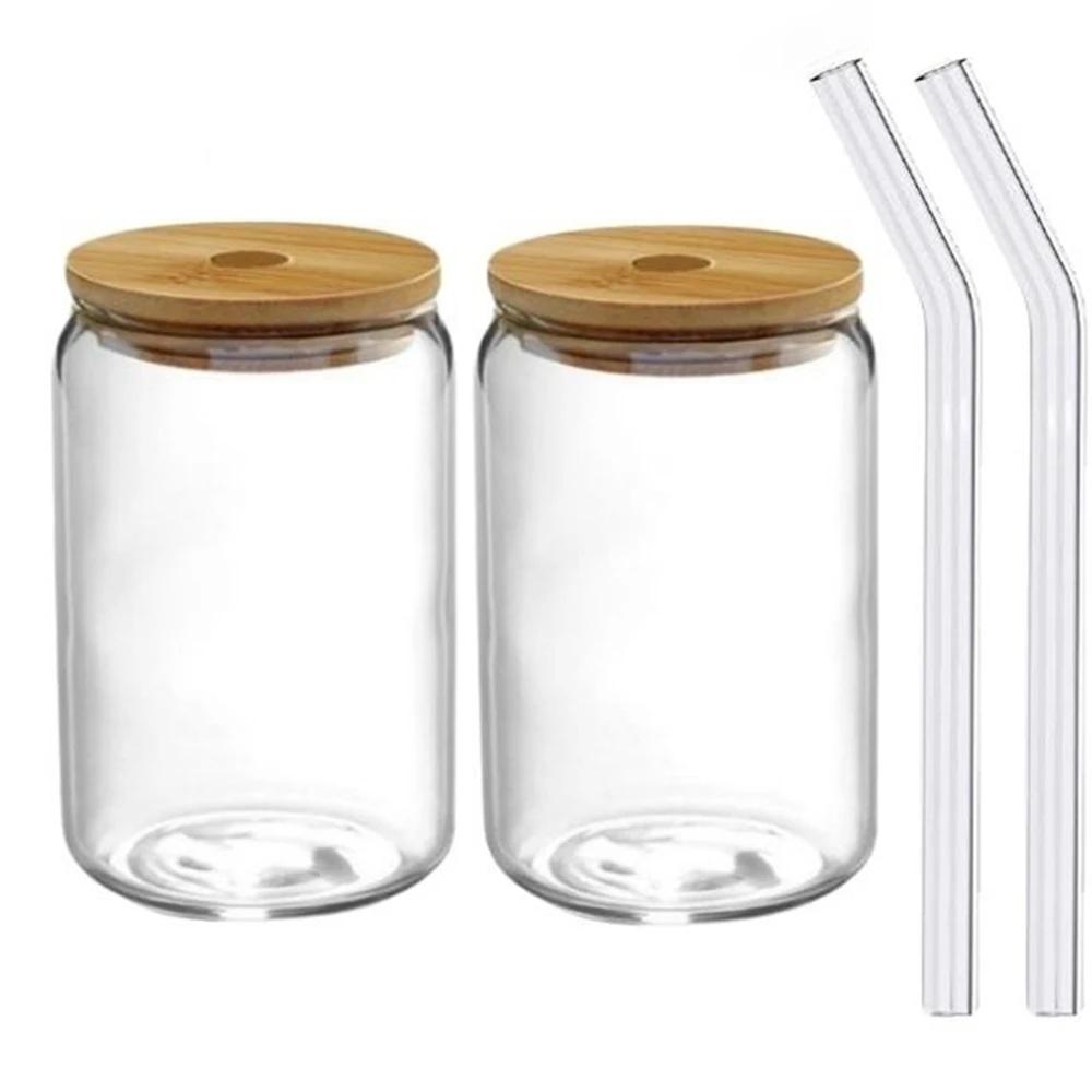 

2/4/6pcs Glass Cups 500ml with Spill-Proof Lids And Straws Straw Cleaning Brushes for Hot/Iced BeerCoffee Tea Milk 500ml
