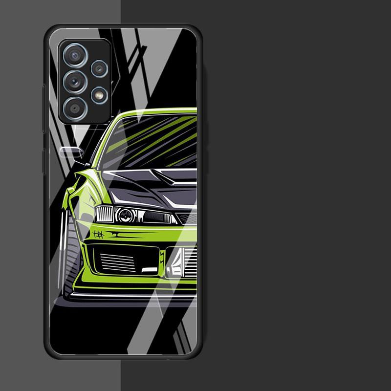 Japan JDM Sport Autos Comic Glas Fall Für Samsung Galaxy A52 A71 A50 A51 A70 A21s A31 A72 A10 A12 A30 A22 5G Telefon Abdeckung