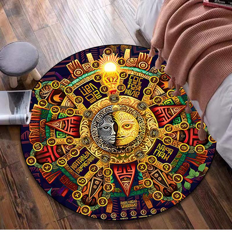 1Pc Aztec Circular Print Rug - home decoration Carpet For Living Room Bedroom Flooring Computer Chair Area Rug