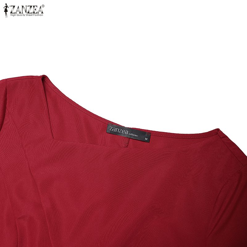 ZANZEA Women Casual Round Neck Solid Color Summer Short Sleeve Dress