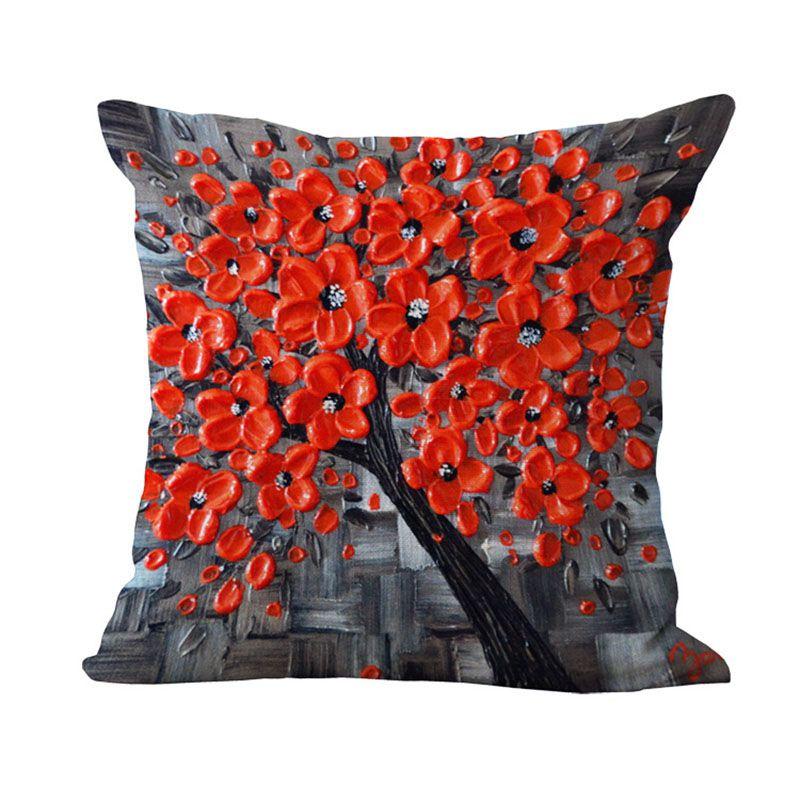 Luxuriöser 3D-bemalter Baum Blumen Kissenbezug aus hochwertigem Baumwollleinenstoff