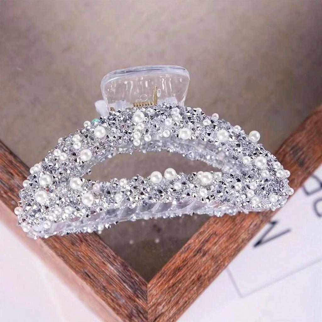 1pc Elegant and High-end Hair Clip with Sparkling Full Diamond Pearl Hair and Shark Catching Clip