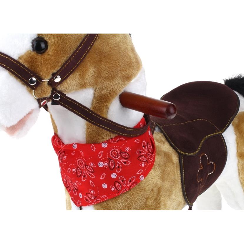 Interactive Rocking Horse Neighs Wagging Tail Cowboy Scarf Beige and White