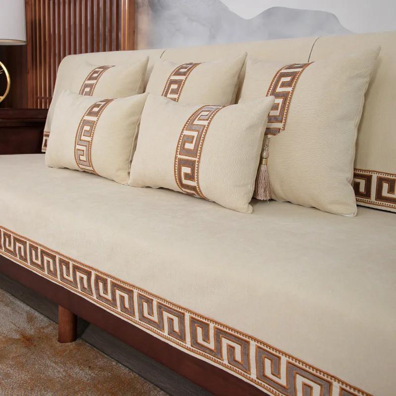 Chenille Gold Thread Embroidery Non-slip Towel Pillowcase Decore Home L-shaped Sofa Cushion Four Season Universal Sofa Cover