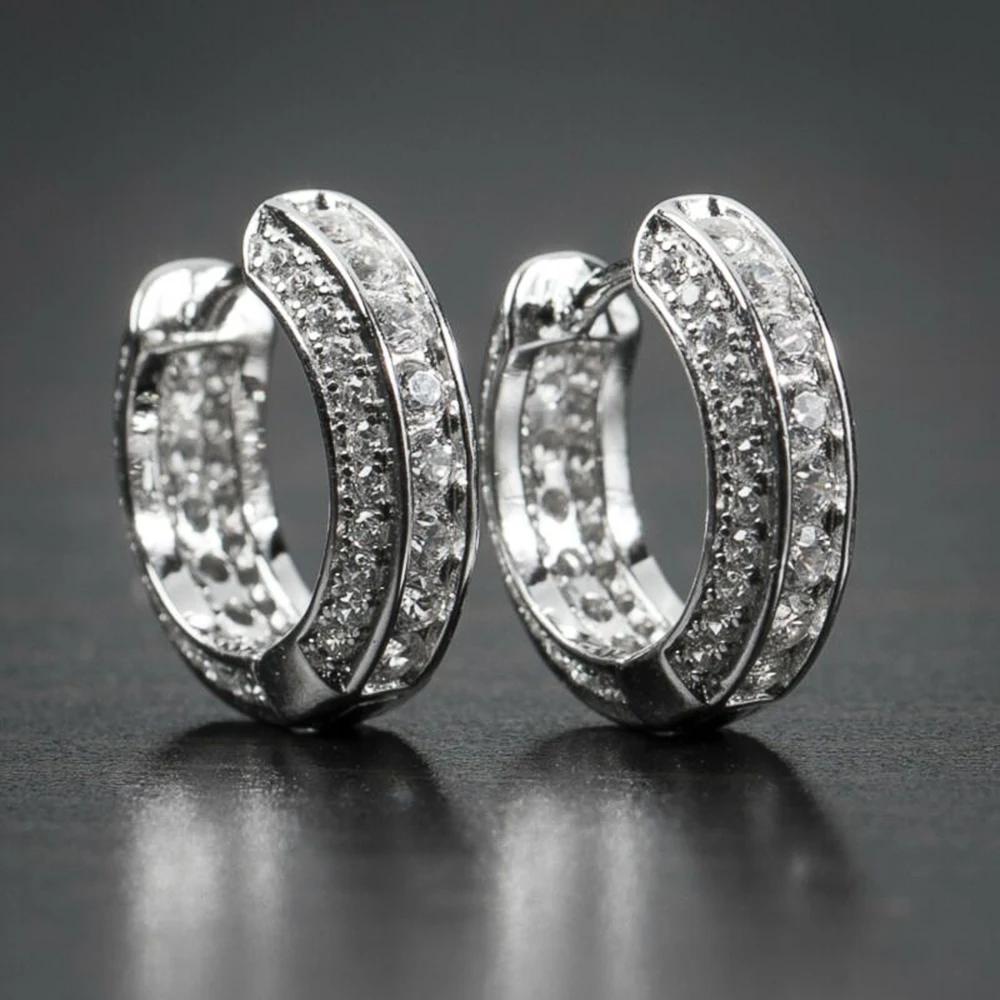 Hip Hop Round Hoop Earrings for Men Crystal Cubic Zirconia Fashion Versatile Male Jewelry Trend Circle Earring Gift