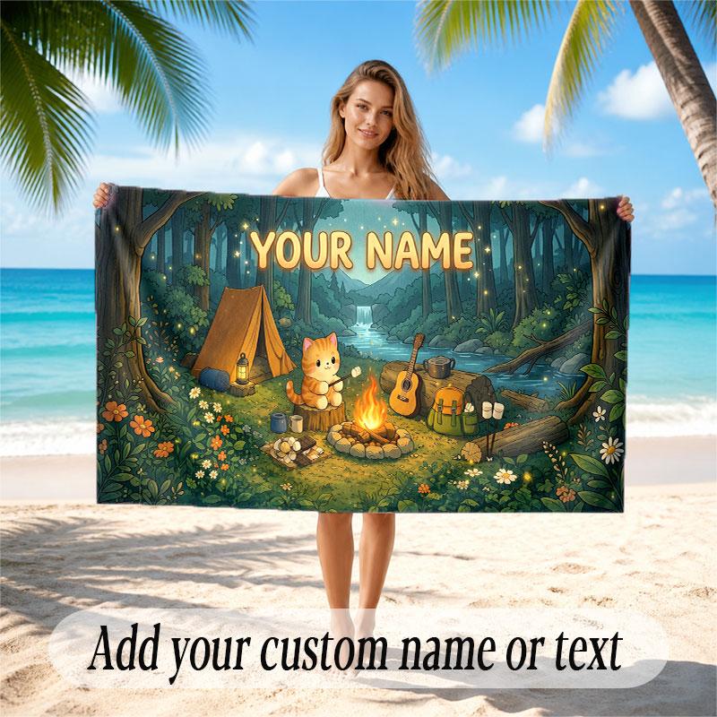 Nature Library Travel Theme Soft Beach Towel Personalized Custom Name Text Towel Portable for Beach Pool Travel