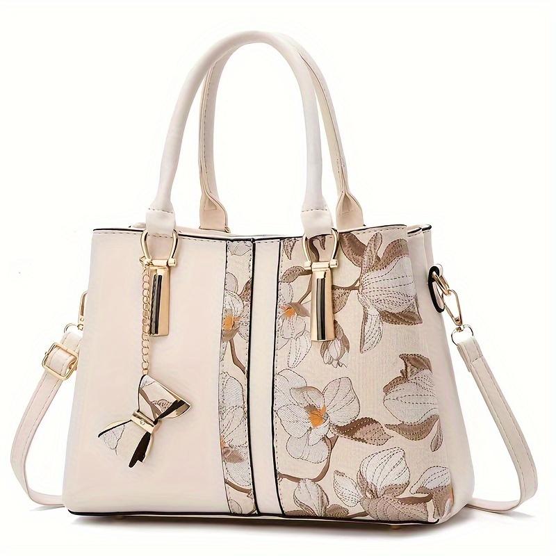 Women Crossbody Bag Elegant Floral Print Handbag, Fashion Large Capacity Handbag, Portable Handbag