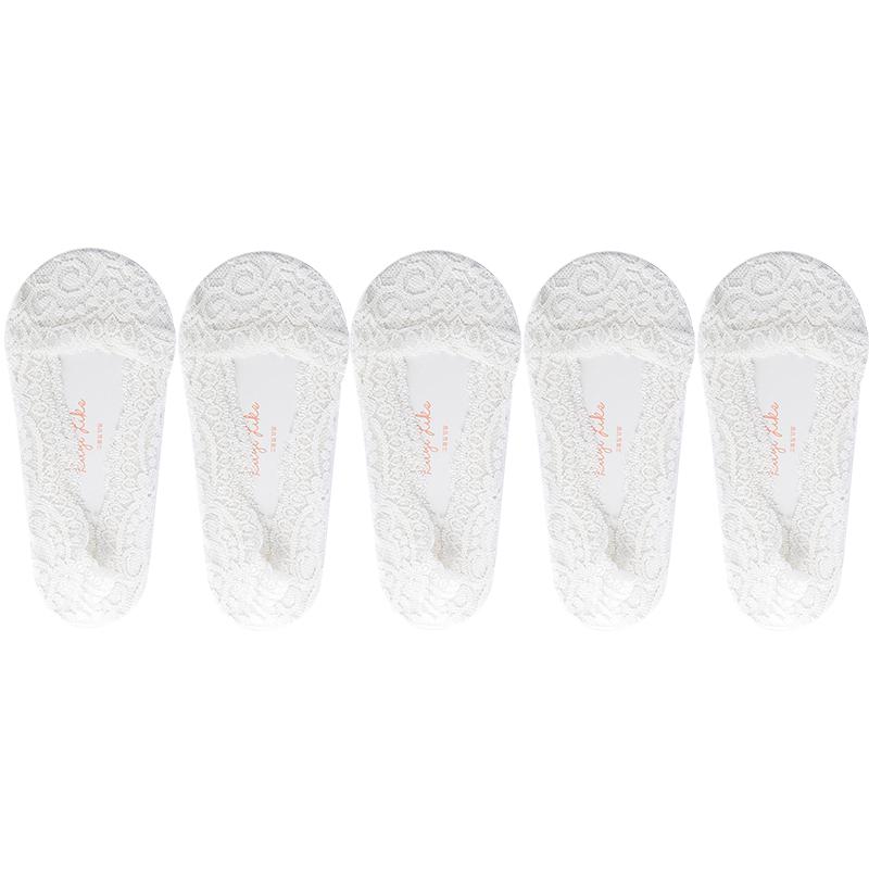 5 Pairs/Lot Socks Women's Ankle Short  No-Show Invisible Foot Summer Thin Cotton Set White Low Cut Boat Lace Silicone Non-Slip