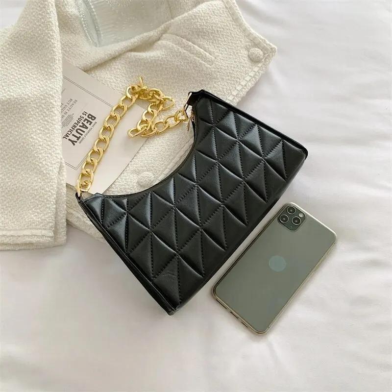 Women's Advanced Underarm Bag New Trend All-match Shoulder Hobo Bag Chain Handbag Female Fashion Plaid Shopping Bag