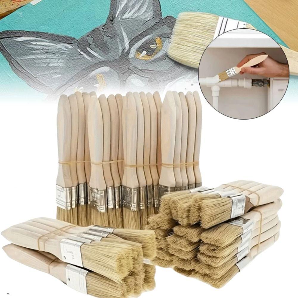 10Pcs Wooden Handle Pig Mane Brushes Thickened Wall Paint Brush Furniture Painting